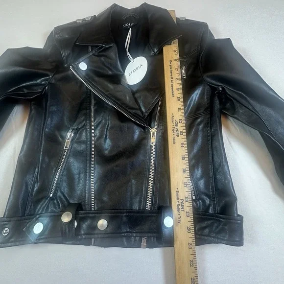 Storia Rare Faux Leather Moto BikerJacket Black Sample Piece Women's Sz S NWT